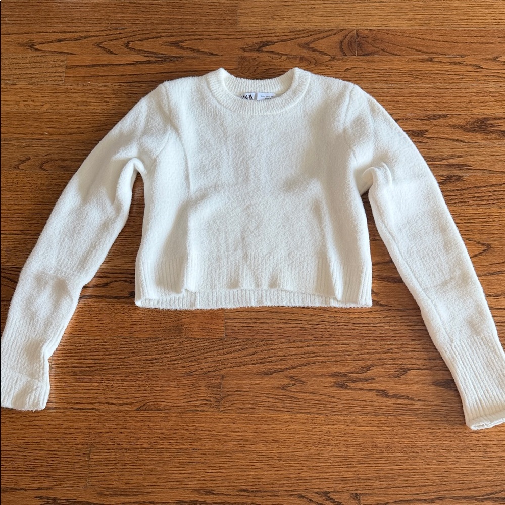 Zara Cream Fuzzy Knit Top